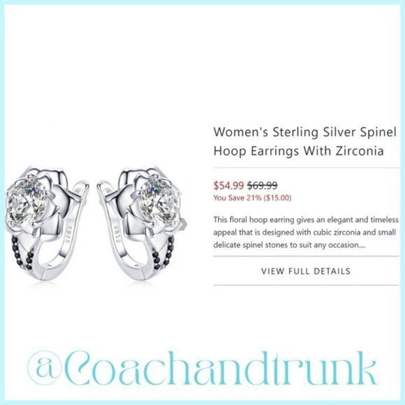 Sterling Silver Flower Lever Back Earrings White Crystal Black Spinel Stones NWT - Picture 4 of 4